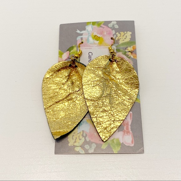 CCF Designs - Gold Leaf Fabric Earrings - Picture 1 of 5